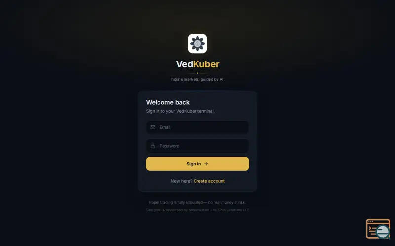 Screenshot of VedKuber Finance AI, a launch using Sentry