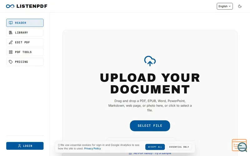 Screenshot of Listen to PDF Free - AI Audio PDF Reader Online | ListenPDF