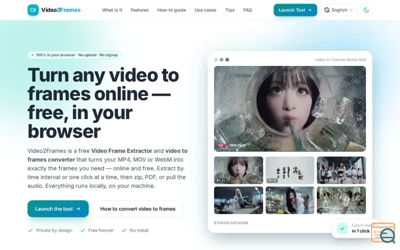 Screenshot of Video to Frames - Free Online Video Frame Extractor