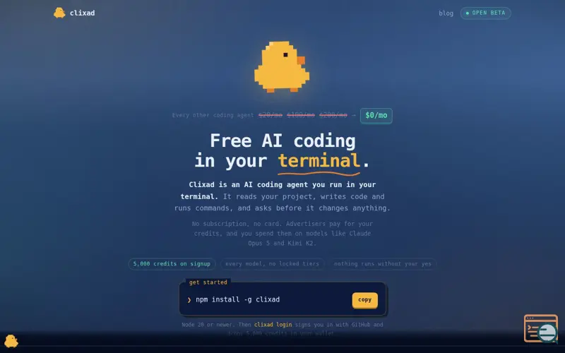 Screenshot of Clixad / free AI coding agent for your terminal