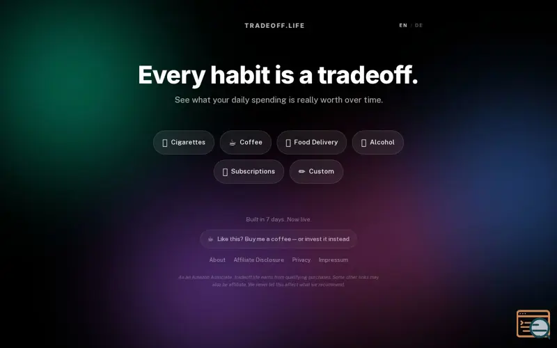 Screenshot of tradeoff.life-Every habit is a tradeoff