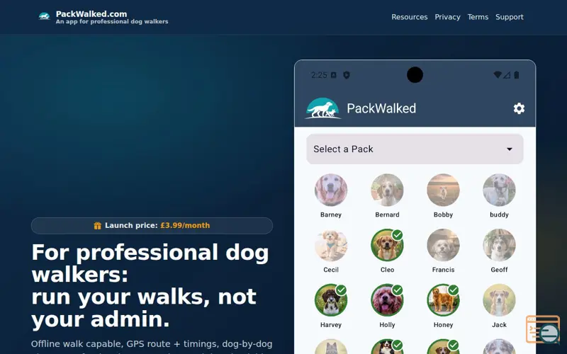 Screenshot of PackWalked