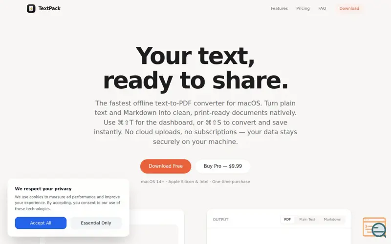 Screenshot of TextPack