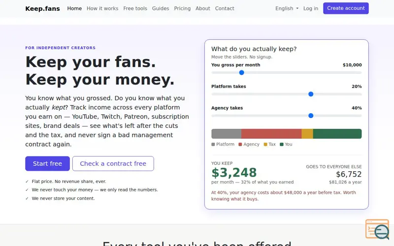 Screenshot of keep.fans