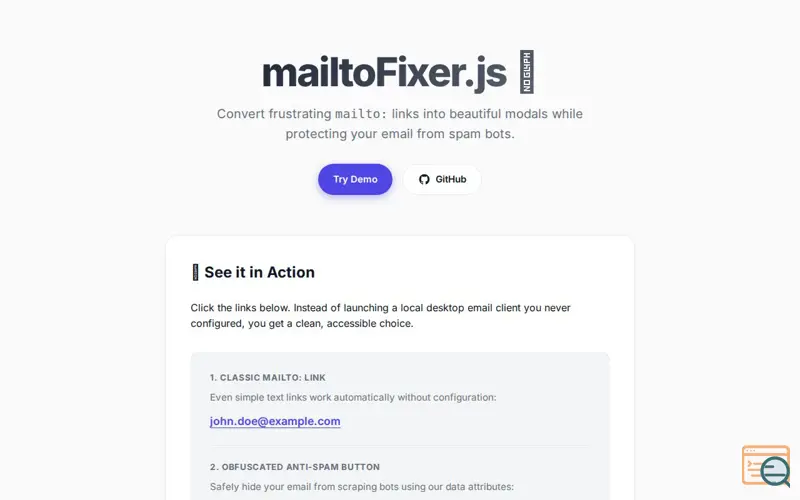 Screenshot of mailtoFixer.js