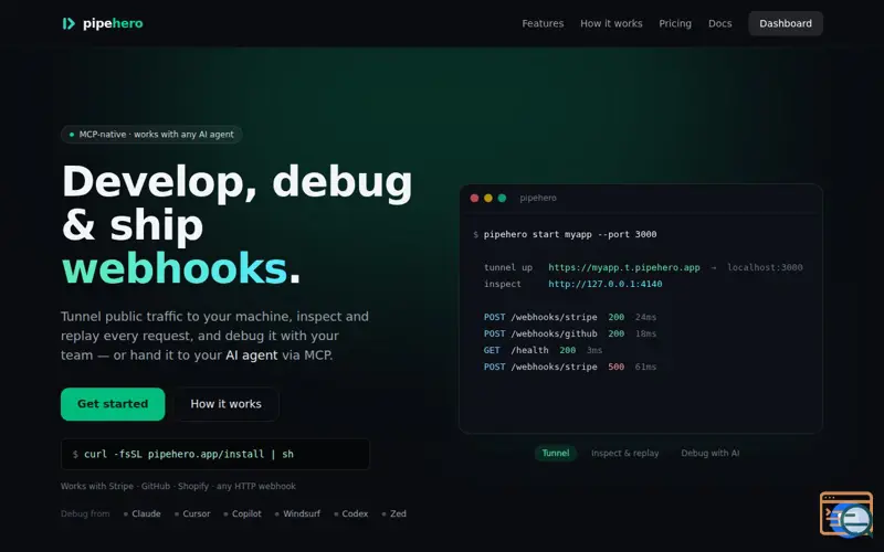 Screenshot of Pipehero — Develop, debug & ship webhooks
