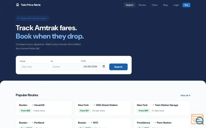 Screenshot of Train Price Alerts