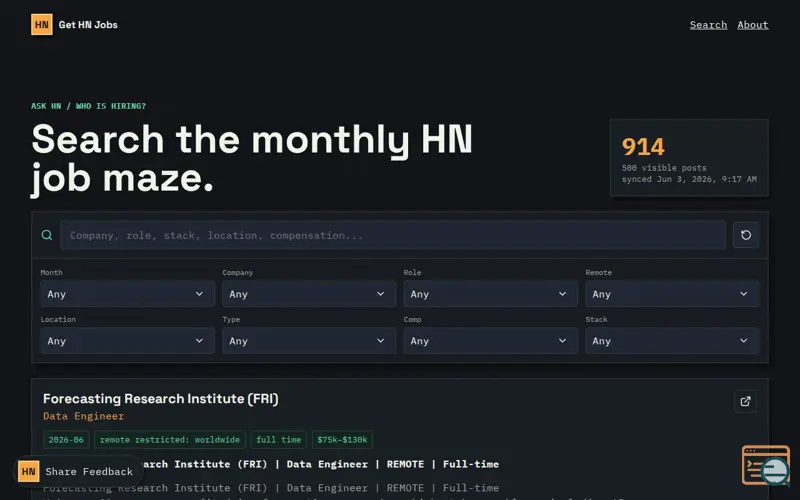 Screenshot of Get HN Jobs