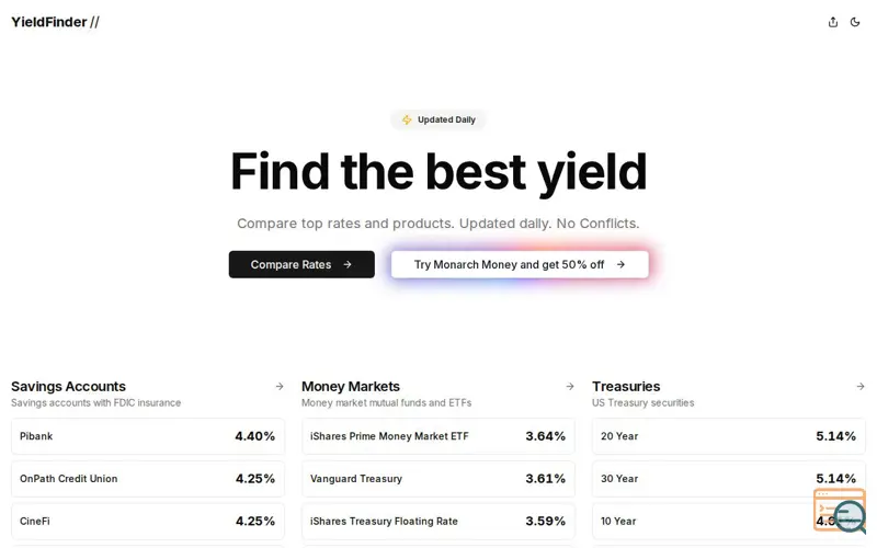 Screenshot of YieldFinder