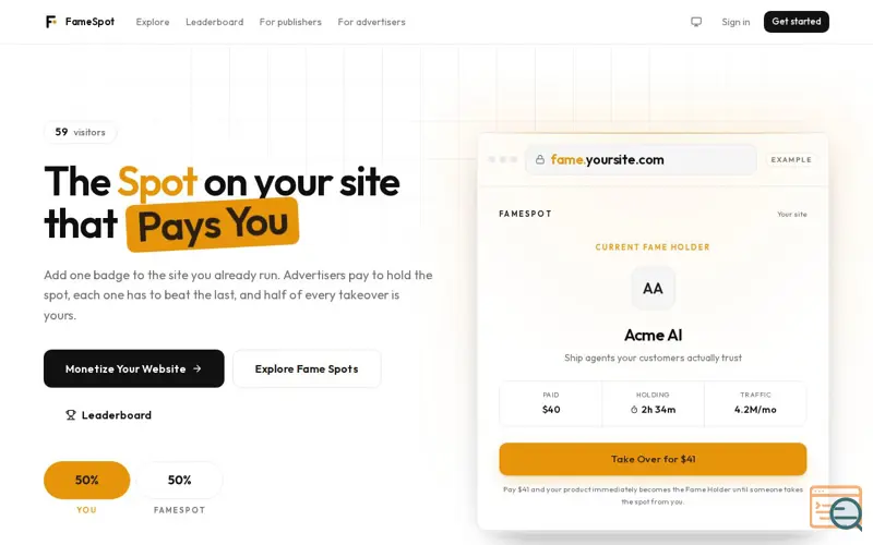 Screenshot of FameSpot — Own the spotlight. Until someone takes it.