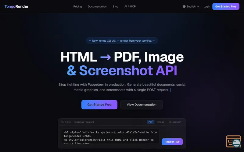 Screenshot of TongoRender