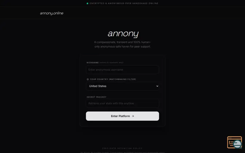 Screenshot of annony.online Private Support