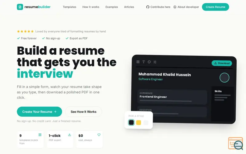 Screenshot of resumebuilder