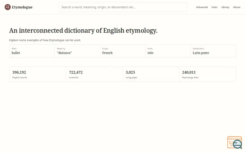 Screenshot of Etymologue