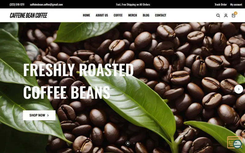 Screenshot of Caffeine Bean Coffee, a launch using Tippy.js