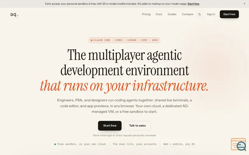 Screenshot of AQ: The multiplayer agentic development environment