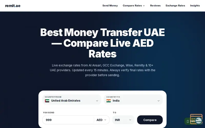 Screenshot of Remit.ae — UAE Money Transfer Comparison