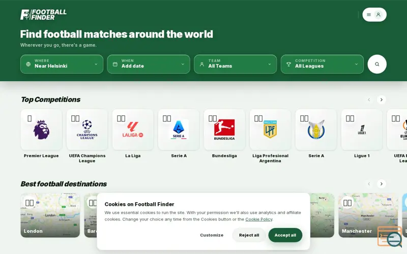 Screenshot of Football Finder