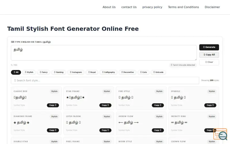 Screenshot of Tamil Font Empire