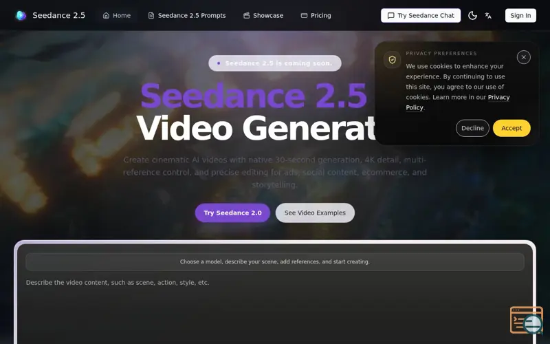 Screenshot of Seedance 2.5, a launch using AIBestTop