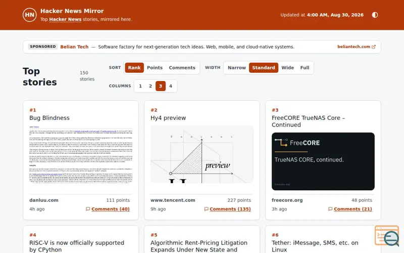 Screenshot of HN Mirror with Image Previews
