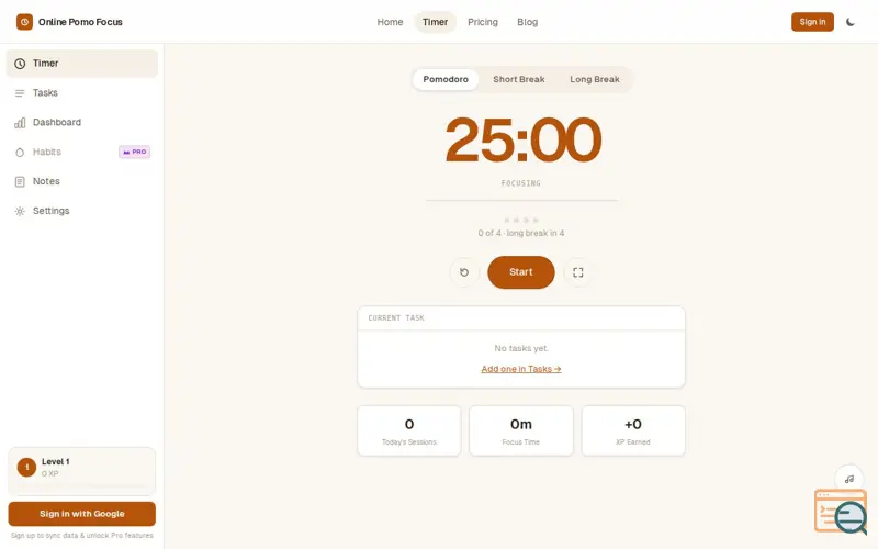Screenshot of Online Pomo Focus