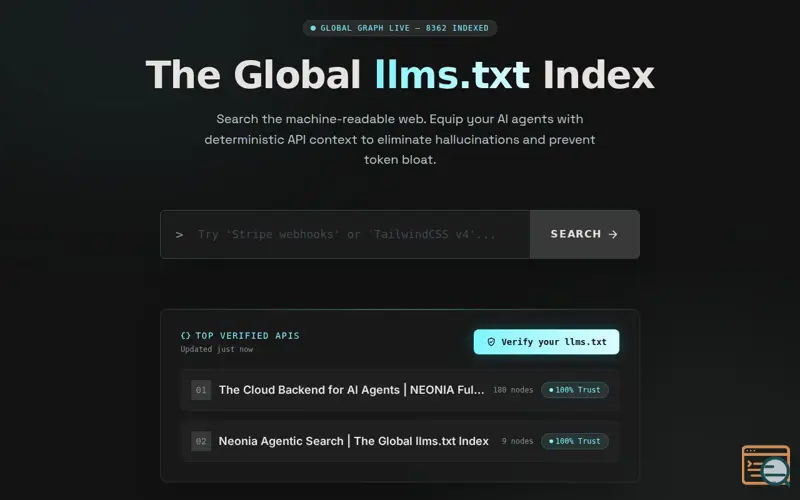 Screenshot of The Global Llms.txt Index, a launch using VSCode for the Web