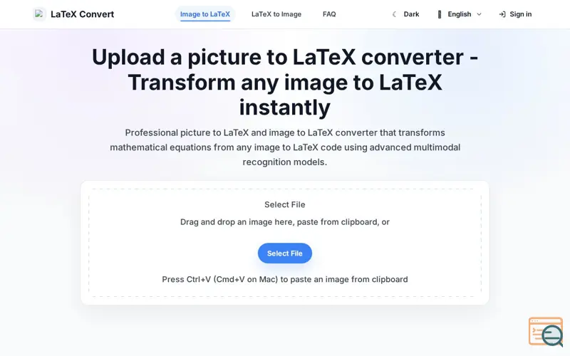 Screenshot of Picture to LaTeX Converter, a launch using ShowMeBest