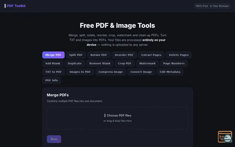 Screenshot of PDF Toolkit — Free PDF & Image Tools