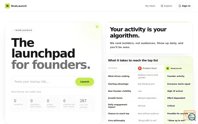Screenshot of NowLaunch