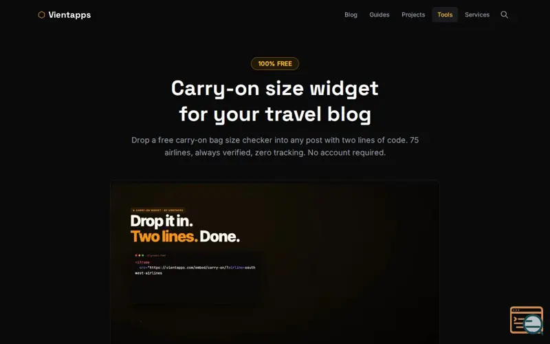 Screenshot of Carry-On Size Widget