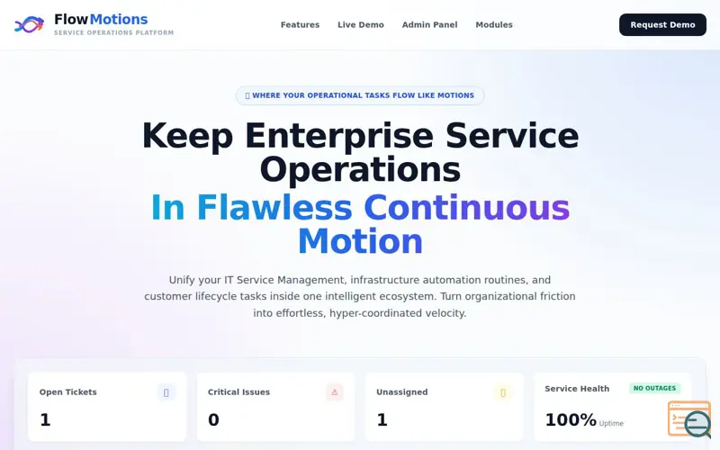Screenshot of FlowMotions Service Desk Platform , a launch using Hostinger Email
