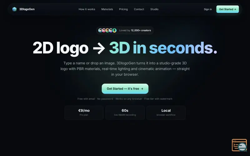 Screenshot of 3DlogoGen, a launch using esm.sh