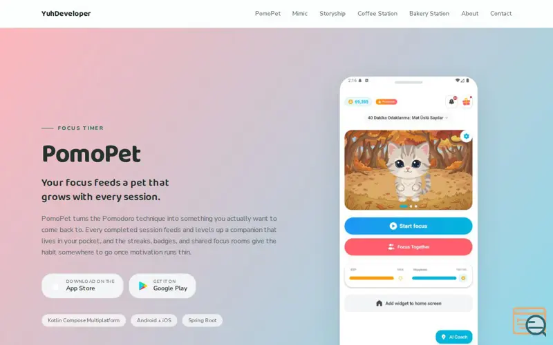 Screenshot of PomoPet - Pomodoro Focus Timer