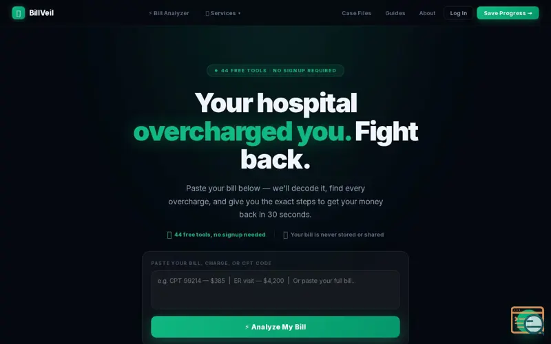 Screenshot of BillVeil, a launch using Atom Registrar DNS