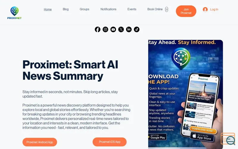 Screenshot of Proximet: AI Smart News App