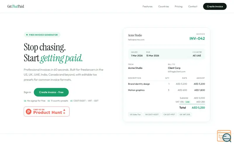 Screenshot of GetThatPaid
