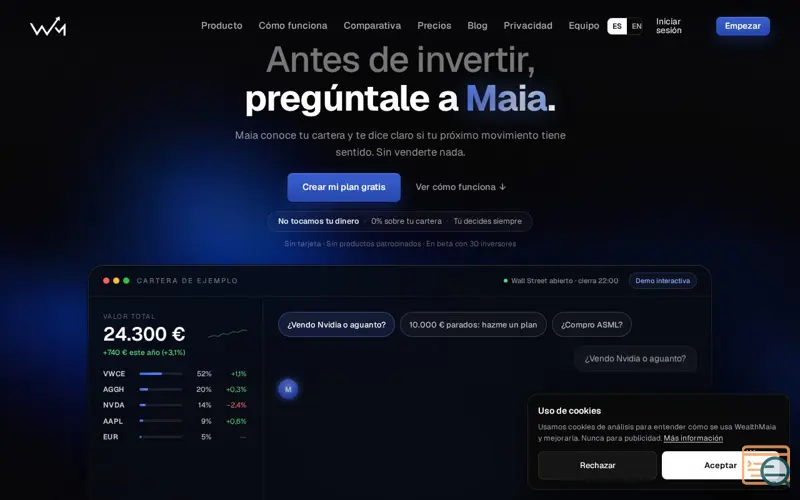 Screenshot of WealthMaia — scared to invest?