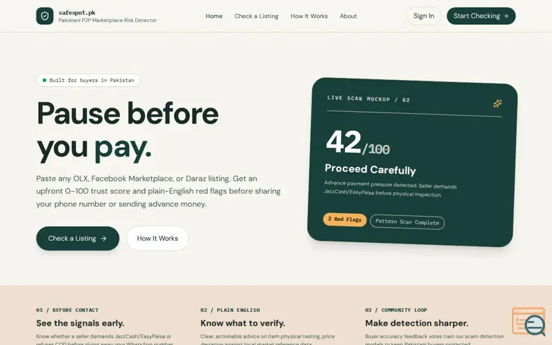 Screenshot of Marketplace Risk Detector — Safespot 