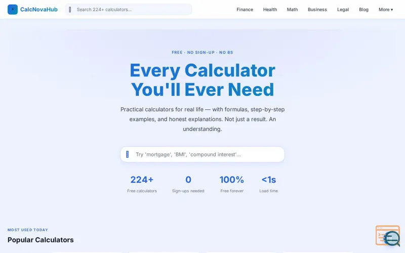 Screenshot of CalcNovaHub