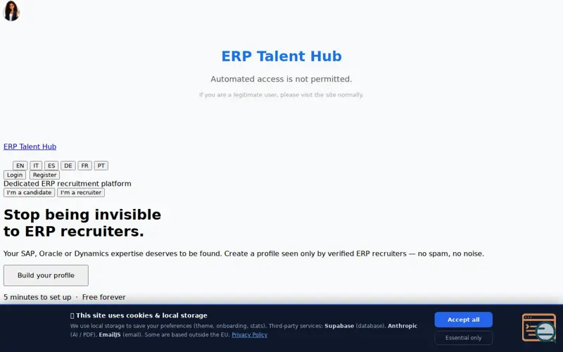 Screenshot of ERP Talent Hub