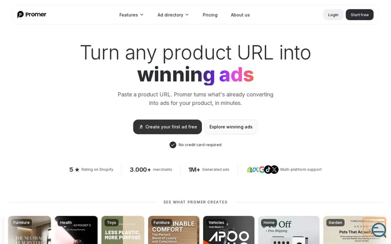 Screenshot of Promer AI Ad Creatives