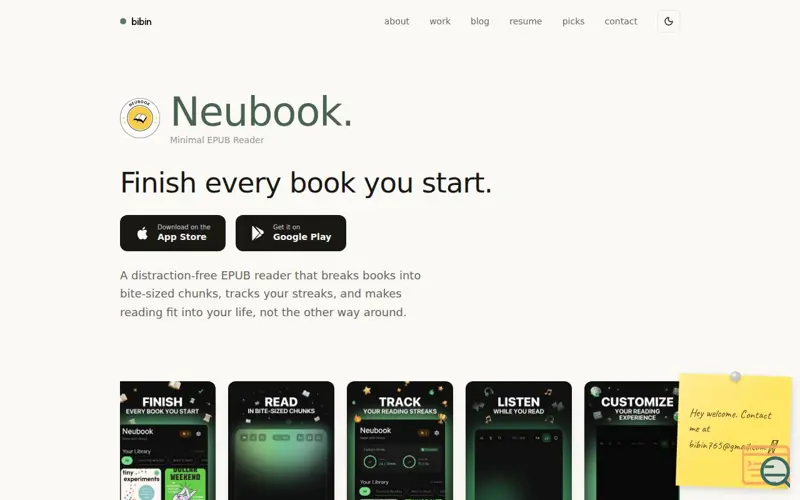 Screenshot of Neubook: Finish what you started reading