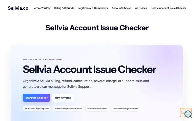 Screenshot of Sellvia Account Issue Checker, a launch using Acai