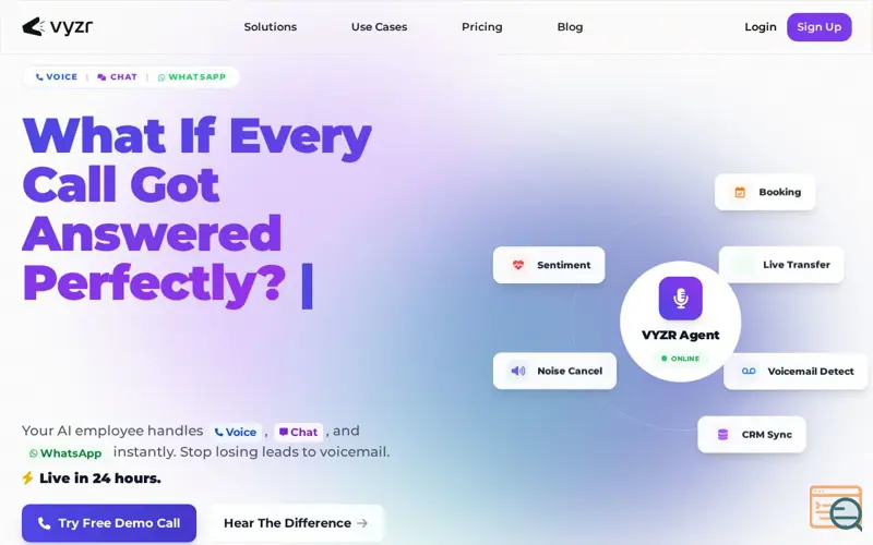 Screenshot of VYZR AI