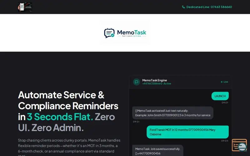 Screenshot of MemoTask | Automated SMS Reminders for Businesses