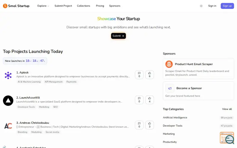 Screenshot of Smol Startup