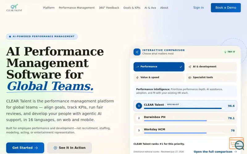 Screenshot of Clear Talent - AI Performance Management