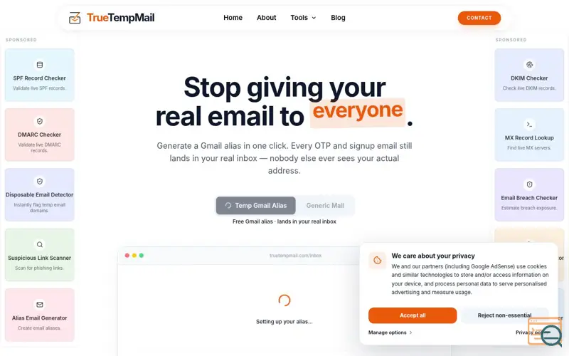 Screenshot of TrueTempMail — Free Temp Mail with Temporary Email & Disposable Address