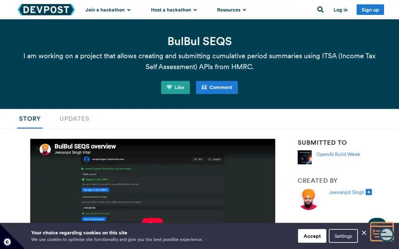 Screenshot of BulBul SEQS, a launch using Honeybadger